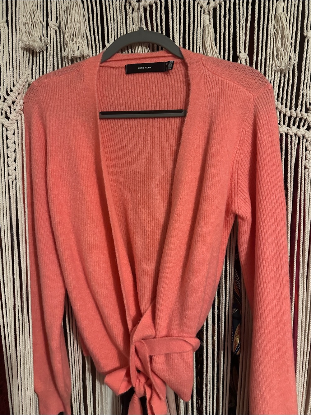 Vero Moda Coral Tie-Waist Open-Front Cardigan